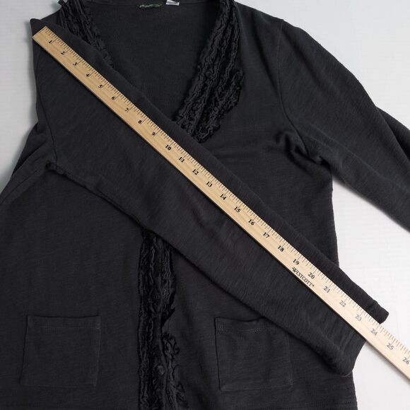 Eddie Bauer Floral Ribbon Trim Slub Knit Button Cardigan Womens Large Gray Boho - Picture 5 of 16